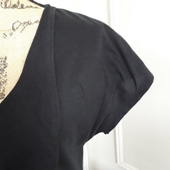 Lilla P Black Pima Cotton V Neck Ruffle Tee Shirt Size S - Picture 6 of 10